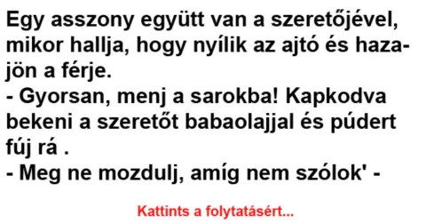Vicc: Egy asszony együtt van a szeretőjével, mikor hallja, hogy Vicc: Egy asszony együtt van a szeretőjével, mikor hallja, hogy nyílik az…