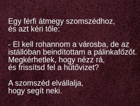 Vicc: Egy férfi átmegy szomszédhoz, és azt kéri tőle…..