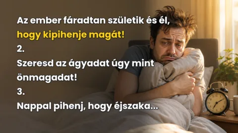 Az ember fáradtan születik és él, hogy kipihenje magát! 2. Szeresd az ágyadat úgy mint önmagadat! 3. Nappal pihenj, hogy éjszaka...