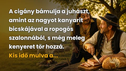 A cigány bámulja a juhászt, amint az nagyot kanyarít bicskájával a ropogós szalonnából, s még meleg kenyeret tör hozzá. Kis idő mulva a...