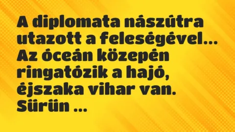 Vicc: A diplomata nászútra utazott a feleségével. Az óceán közepén ringatózik…