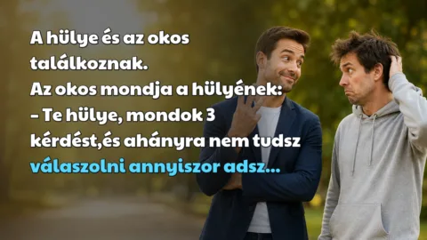 A hülye és az okos találkoznak. Az okos mondja a hülyének: – Te hülye, mondok 3 kérdést,és ahányra nem tudsz válaszolni annyiszor adsz...