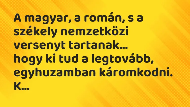 Vicc: A magyar, a román, s a székely nemzetközi versenyt tartanak… Vicc: A magyar, a román, s a székely nemzetközi versenyt tartanak…
