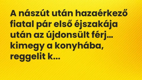 Vicc: A nászút után hazaérkező fiatal pár első éjszakája után az újdonsült…
