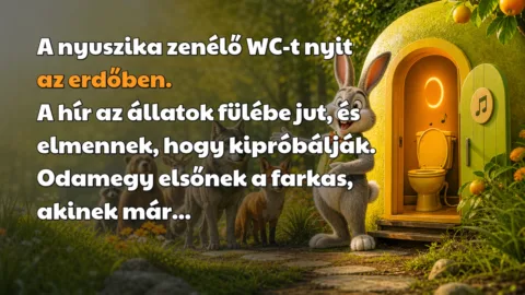 A nyuszika zenélő WC-t nyit az erdőben. A hír az állatok fülébe jut, és elmennek, hogy kipróbálják. Odamegy elsőnek a farkas, akinek már...