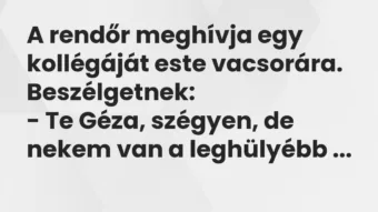 Vicc: A rendőr meghívja egy kollégáját este vacsorára. Beszélgetnek…