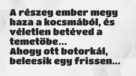 Vicc: A részeg ember megy haza a kocsmából, és véletlen betéved a temetőbe…