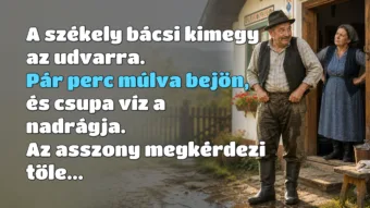 Vicc: A székely bácsi kimegy az udvarra. Pár perc múlva bejön... A székely bácsi kimegy az udvarra. Pár perc múlva bejön, és csupa víz a nadrágja. Az asszony megkérdezi tőle...
