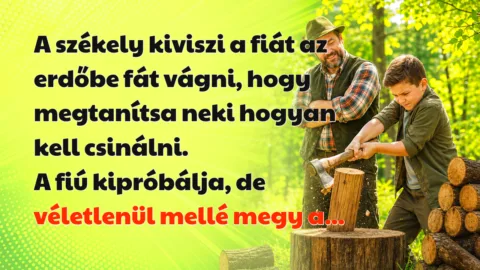 A székely kiviszi a fiát az erdőbe fát vágni, hogy megtanítsa neki hogyan kell csinálni. A fiú kipróbálja, de véletlenül mellé megy a...