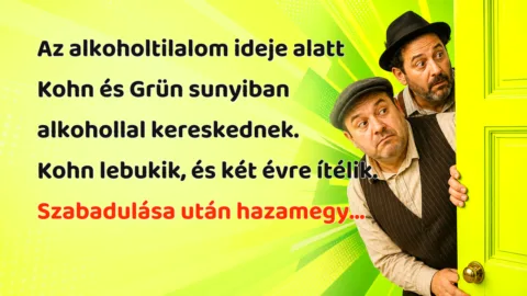 Az alkoholtilalom ideje alatt Kohn és Grün sunyiban alkohollal kereskednek. Kohn lebukik, és két évre ítélik. Szabadulása után hazamegy...