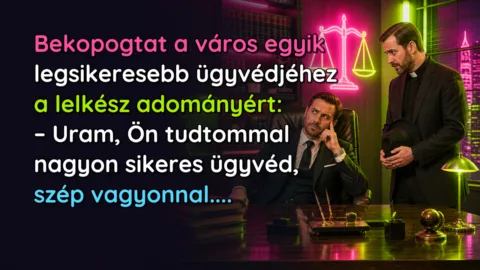 Bekopogtat a város egyik legsikeresebb ügyvédjéhez a lelkész adományért: – Uram, Ön tudtommal nagyon sikeres ügyvéd, szép vagyonnal....