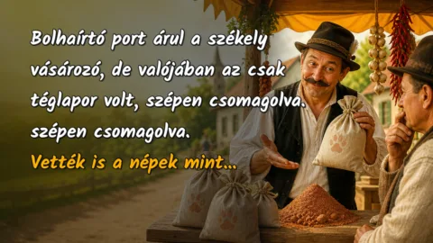 Bolhaírtó port árul a székely vásározó, de valójában az csak téglapor volt, szépen csomagolva. szépen csomagolva. Vették is a népek mint...