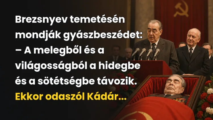 Vicc: Brezsnyev temetésén mondják gyászbeszédet... Brezsnyev temetésén mondják gyászbeszédet: – A melegből és a világosságból a hidegbe és a sötétségbe távozik. Ekkor odaszól Kádár...