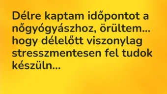 Vicc: Délre kaptam időpontot a nőgyógyászhoz, örültem, hogy délelőtt…