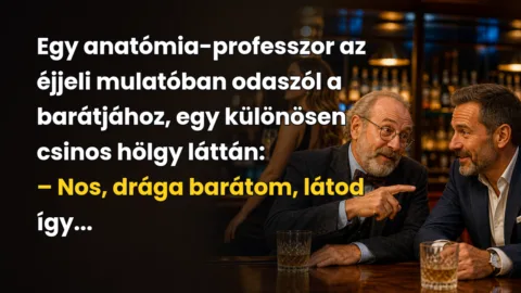 Egy anatómia-professzor az éjjeli mulatóban odaszól a barátjához, egy különösen csinos hölgy láttán: – Nos, drága barátom, látod így...