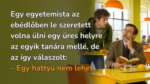 Egy egyetemista az ebédlőben le szeretett volna ülni egy üres helyre az egyik tanára mellé, de az így válaszolt: – Egy hattyú nem lehet...