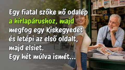 Egy fiatal szőke nő odalép a hírlapárushoz, majd megfog egy Kiskegyedet és letépi az első oldalt, majd elsiet. Egy hét múlva ismét...