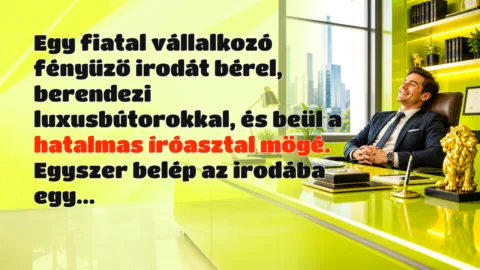 Egy fiatal vállalkozó fényűző irodát bérel, berendezi luxusbútorokkal, és beül a hatalmas íróasztal mögé. Egyszer belép az irodába egy...