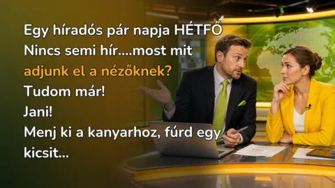 Egy híradós pár napja HÉTFŐ Nincs semi hír....most mit adjunk el a nézőknek? Tudom már! Jani! Menj ki a kanyarhoz, fúrd egy kicsit...
