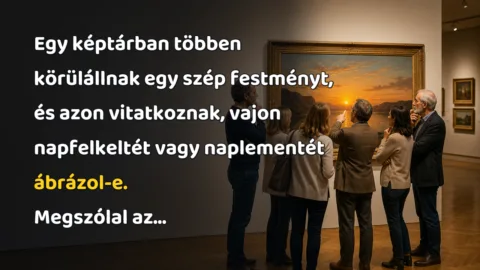 Egy képtárban többen körülállnak egy szép festményt, és azon vitatkoznak, vajon napfelkeltét vagy naplementét ábrázol-e. Megszólal az...
