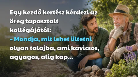 Egy kezdő kertész kérdezi az öreg tapasztalt kollégájától: – Mondja, mit lehet ültetni olyan talajba, ami kavicsos, agyagos, alig kap...