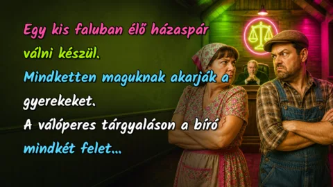 Egy kis faluban élő házaspár válni készül. Mindketten maguknak akarják a gyerekeket. A válóperes tárgyaláson a bíró mindkét felet...