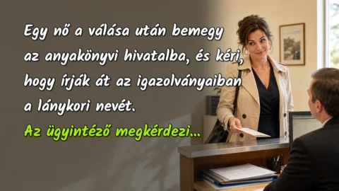 Egy nő a válása után bemegy az anyakönyvi hivatalba, és kéri, hogy írják át az igazolványaiban a lánykori nevét. Az ügyintéző megkérdezi...