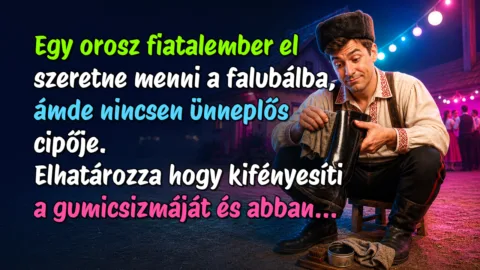 Egy orosz fiatalember el szeretne menni a falubálba, ámde nincsen ünneplős cipője. Elhatározza hogy kifényesíti a gumicsizmáját és abban...