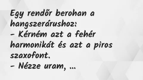 Vicc: Egy rendőr berohan a hangszerárushoz…