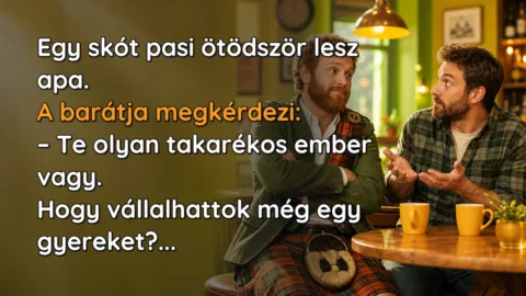Egy skót pasi ötödször lesz apa. A barátja megkérdezi: – Te olyan takarékos ember vagy. Hogy vállalhattok még egy gyereket?...
