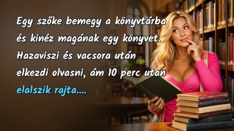 Egy szőke bemegy a könyvtárba és kinéz magának egy könyvet. Hazaviszi és vacsora után elkezdi olvasni, ám 10 perc után elalszik rajta....