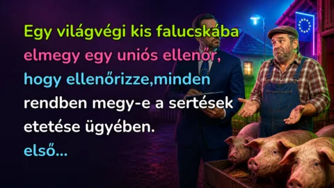 Vicc: Egy világvégi kis falucskába elmegy egy uniós ellenőr, hogy ellenőrizze... Egy világvégi kis falucskába elmegy egy uniós ellenőr, hogy ellenőrizze,minden rendben megy-e a sertések etetése ügyében. első...