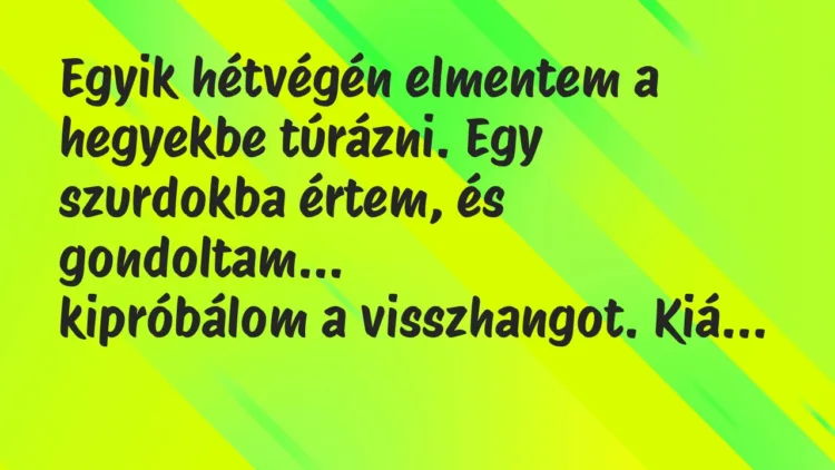 Vicc: Egyik hétvégén elmentem a hegyekbe túrázni. Egy szurdokba értem… Vicc: Egyik hétvégén elmentem a hegyekbe túrázni. Egy szurdokba értem…