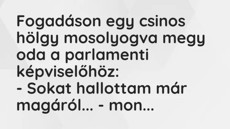 Vicc: Fogadáson egy csinos hölgy mosolyogva megy oda a parlamenti… Vicc: Fogadáson egy csinos hölgy mosolyogva megy oda a parlamenti…