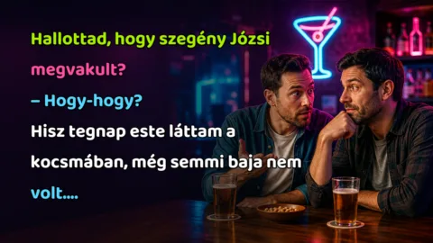 Hallottad, hogy szegény Józsi megvakult? – Hogy-hogy? Hisz tegnap este láttam a kocsmában, még semmi baja nem volt....