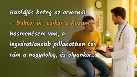Hasfájós beteg az orvosnál: – Doktor úr, csikar a hasam, hasmenésem van, a legváratlanabb pillanatban tör rám a nagydolog, és olyankor...