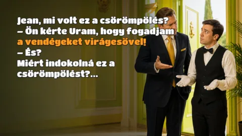 Jean, mi volt ez a csörömpölés? – Ön kérte Uram, hogy fogadjam a vendégeket virágesővel! – És? Miért indokolná ez a csörömpölést?...