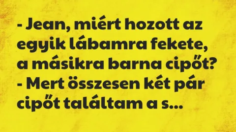 Vicc: Jean, miért hozott az egyik lábamra fekete, a másikra barna cipőt?