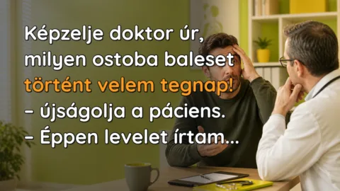 Képzelje doktor úr, milyen ostoba baleset történt velem tegnap! – újságolja a páciens. – Éppen levelet írtam...