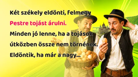 Két székely eldönti, felmegy Pestre tojást árulni. Minden jó lenne, ha a tojások útközben össze nem törnének. Eldöntik, ha már a nagy...
