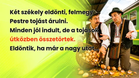 Két székely eldönti, felmegy Pestre tojást árulni. Minden jól indult, de a tojások útközben összetörtek. Eldöntik, ha már a nagy utat...
