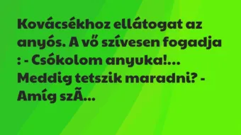 Vicc: Kovácsékhoz ellátogat az anyós. A vő szívesen fogadja : – Csókolom…