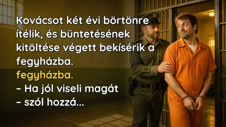Vicc: Kovácsot két évi börtönre ítélik, és büntetésének kitöltése végett... Kovácsot két évi börtönre ítélik, és büntetésének kitöltése végett bekísérik a fegyházba. fegyházba. – Ha jól viseli magát – szól hozzá...