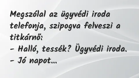 Vicc: Megszólal az ügyvédi iroda telefonja, szipogva felveszi a titkárnő…