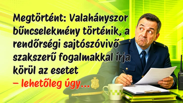 Vicc: Megtörtént... Megtörtént: Valahányszor bűncselekmény történik, a rendőrségi sajtószóvivő szakszerű fogalmakkal írja körül az esetet – lehetőleg úgy...