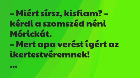 Vicc: Miért sírsz, kisfiam? – kérdi a szomszéd néni Mórickát…