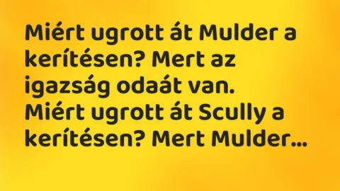 Vicc: Miért ugrott át Mulder a kerítésen? Mert az igazság odaát van…