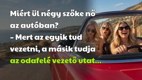 Miért ül négy szőke nő az autóban? – Mert az egyik tud vezetni, a másik tudja az odafelé vezető utat...