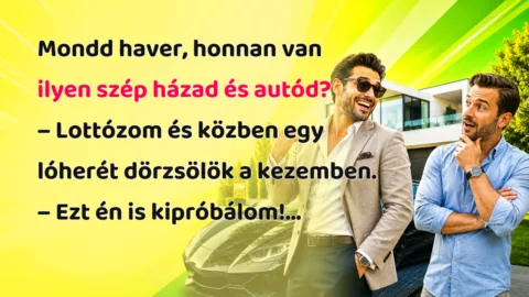 Mondd haver, honnan van ilyen szép házad és autód? – Lottózom és közben egy lóherét dörzsölök a kezemben. – Ezt én is kipróbálom!...