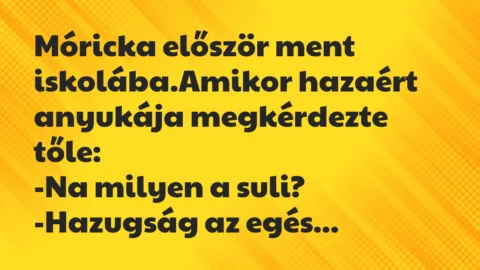Vicc: Móricka először ment iskolába.Amikor hazaért anyukája megkérdezte tőle…